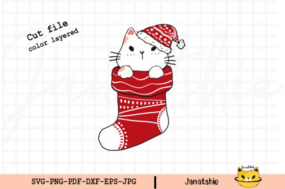Cute Cat in Christmas Red Sock: A Festive Graphics Gem