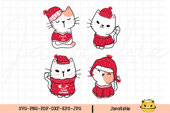 Cute Kitten Cat Christmas Clip Art Set
